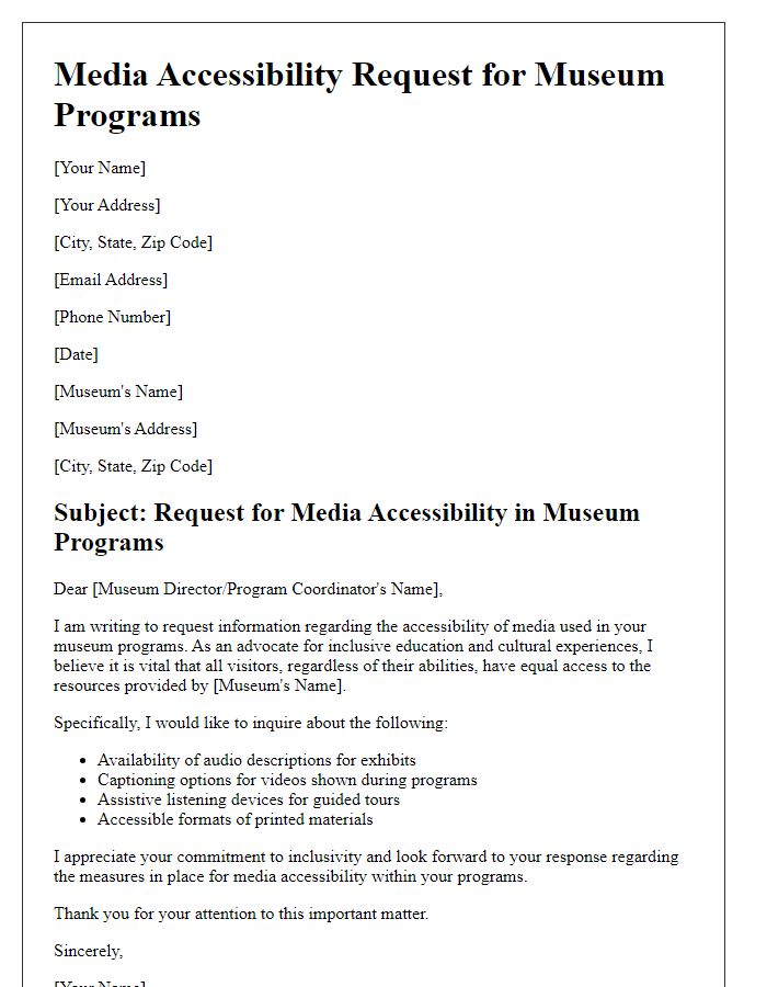 Letter template of media accessibility request for museum programs