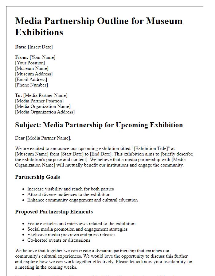 Letter template of media partnership outline for museum exhibitions