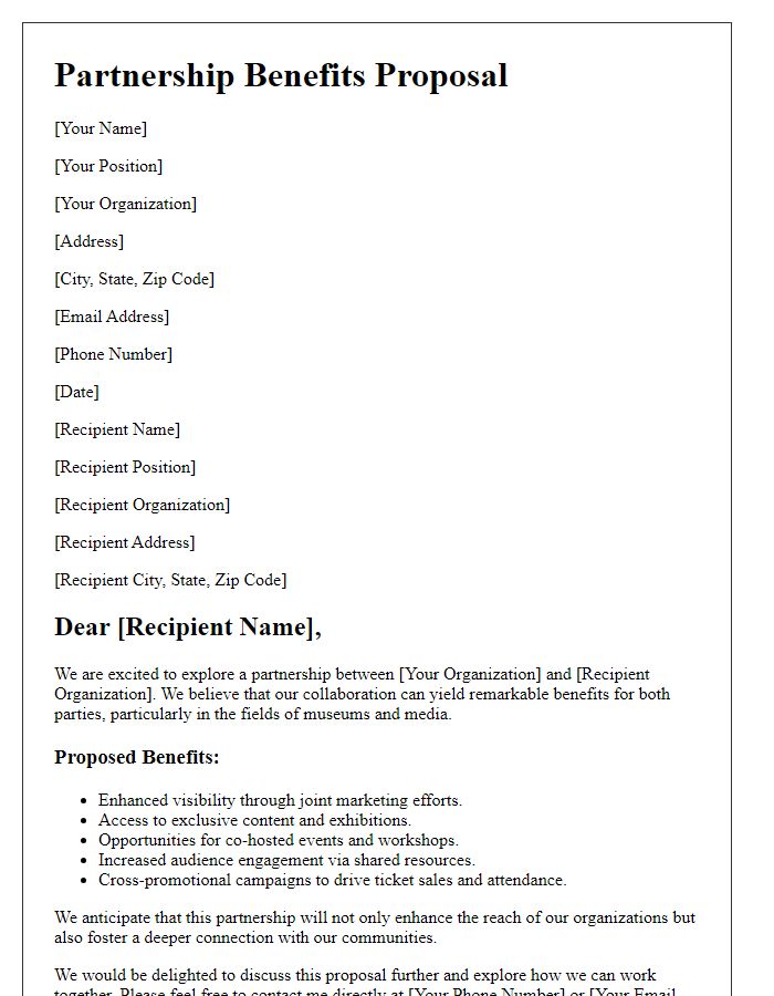 Letter template of partnership benefits for museums and media