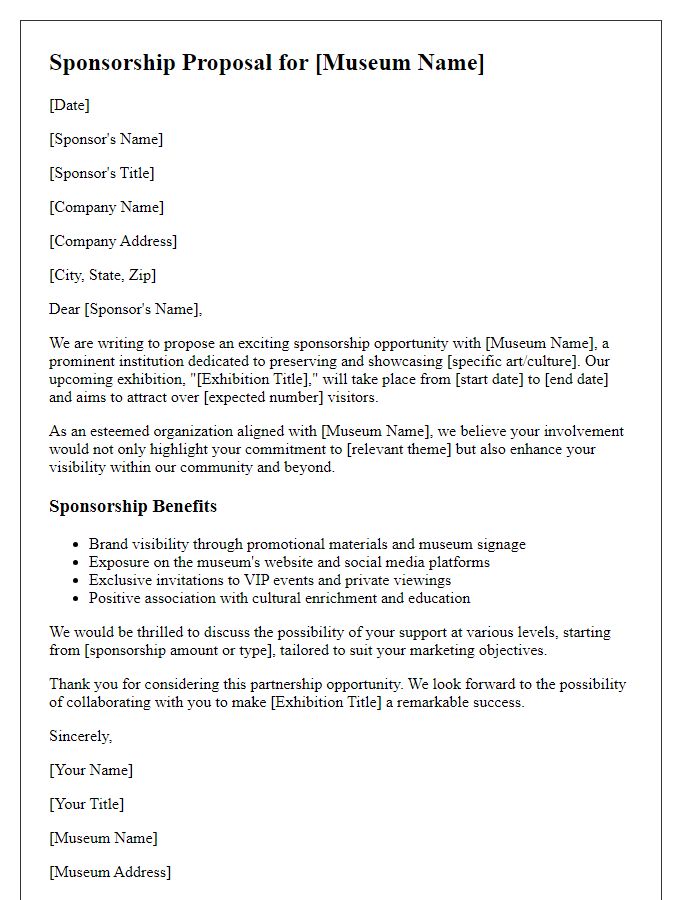 Letter template of sponsorship proposal for museum media relationships