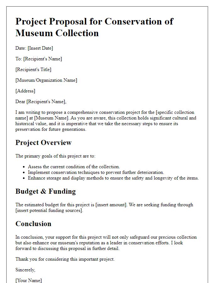 Letter template of museum collection conservation project proposal