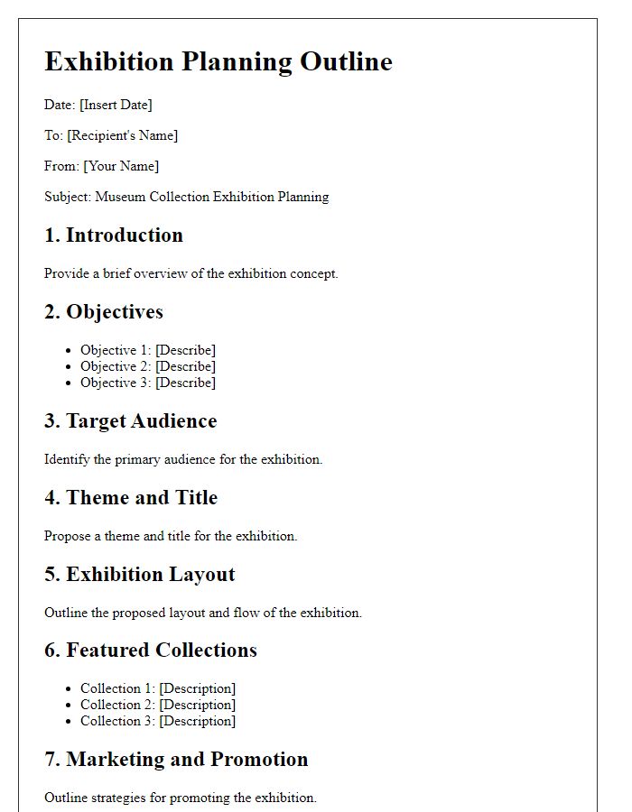 Letter template of museum collection exhibition planning outline