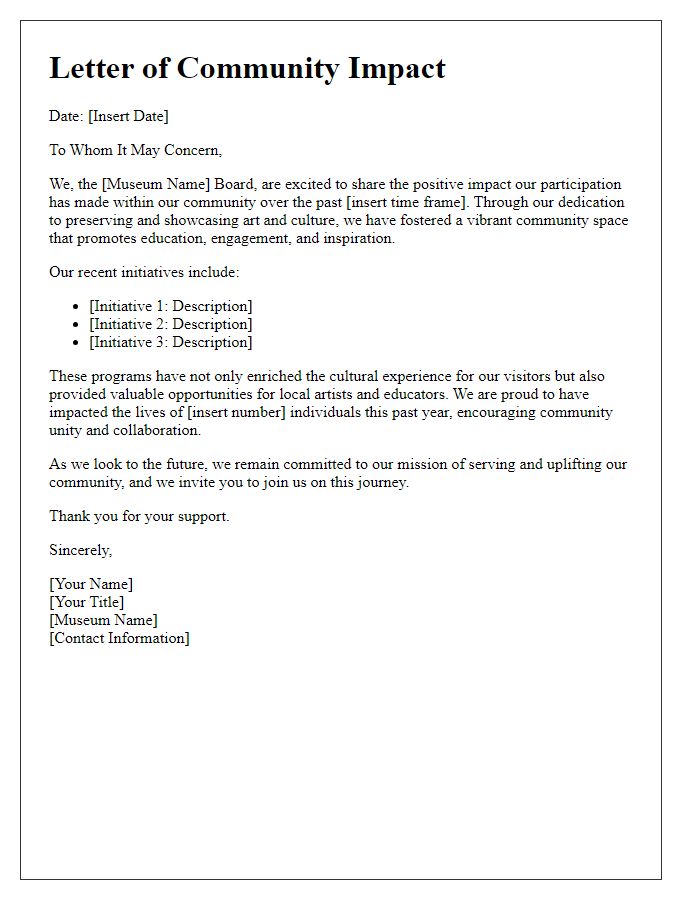 Letter template of community impact from museum board participation.