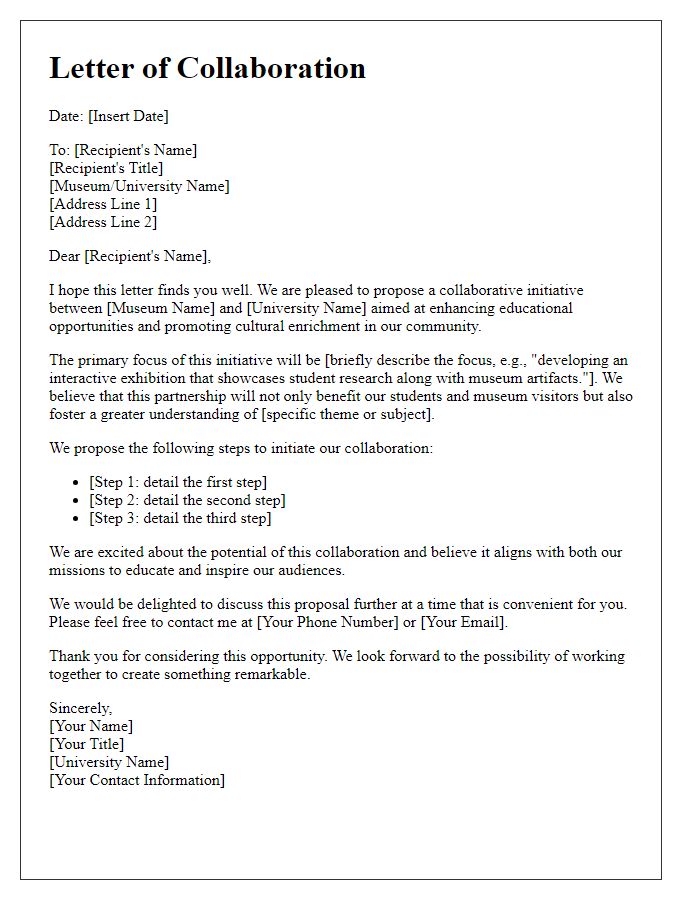 Letter template of collaborative initiative between museum and university