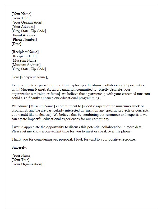 Letter template of interest in museum educational collaboration