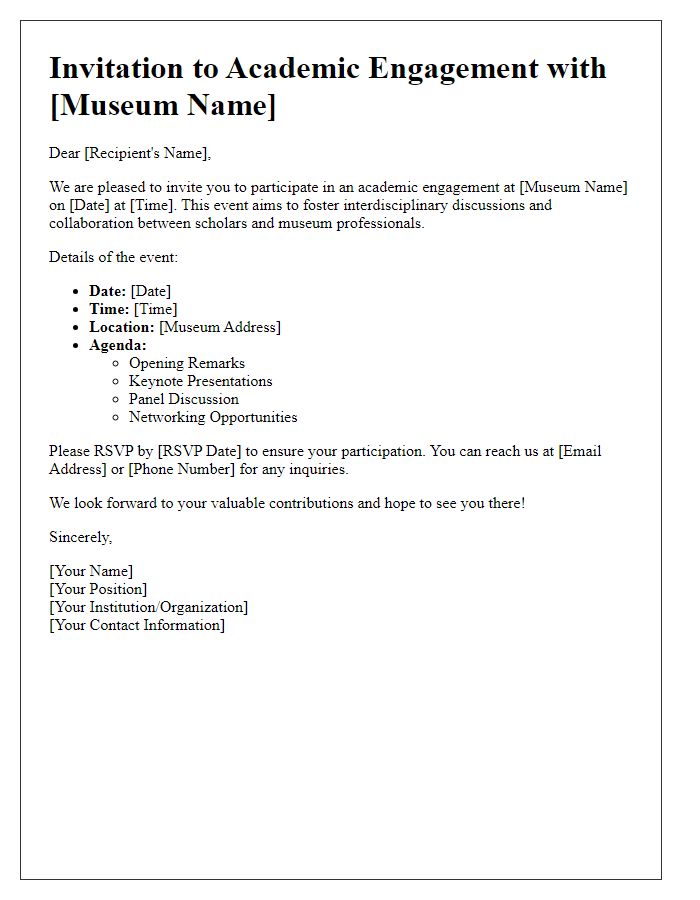 Letter template of invitation for academic engagement with museum