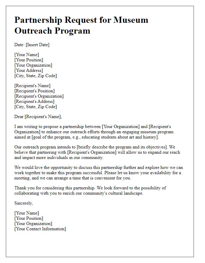 Letter template of partnership request for museum outreach program