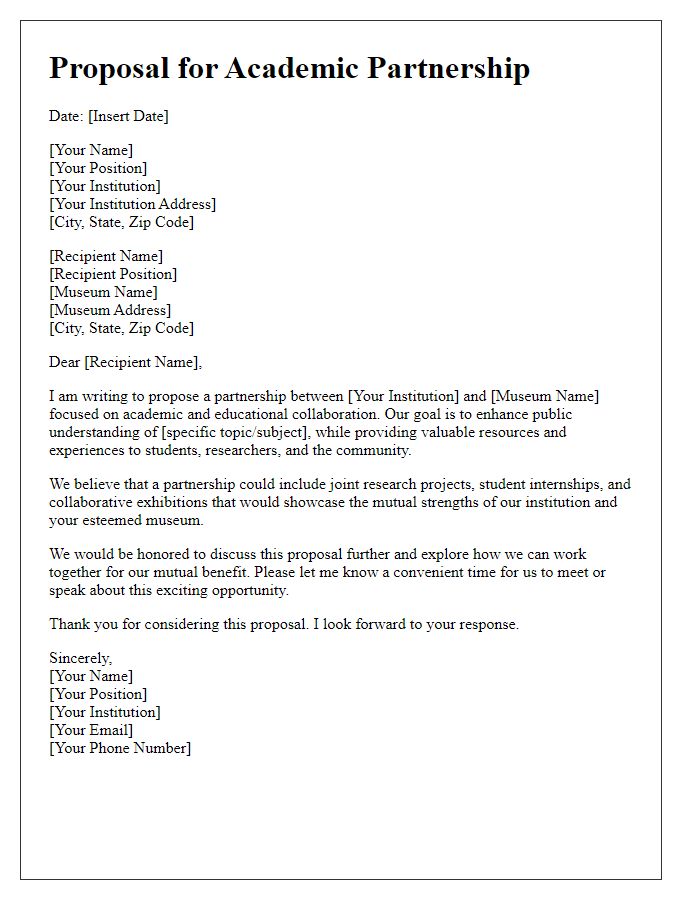 Letter template of proposal for museum academic partnership