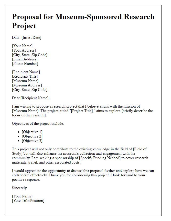 Letter template of proposal for museum-sponsored research project