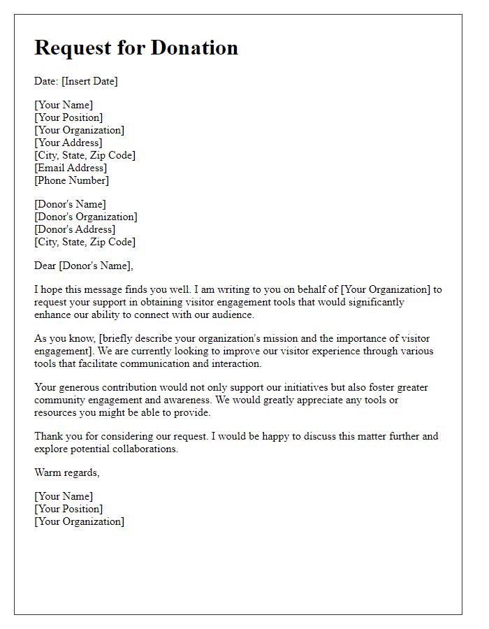 Letter template of request for visitor engagement tools donation