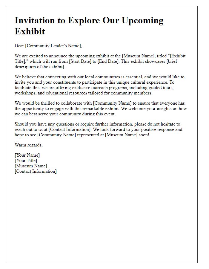 Letter template of museum exhibit catalog outreach to local communities.