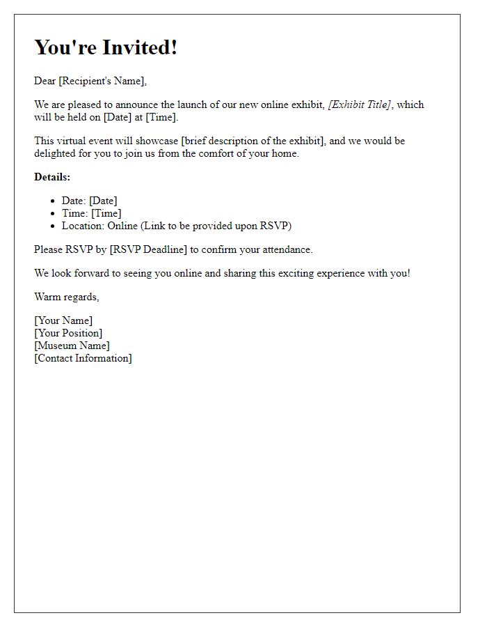 Letter template of invitation to museum online exhibit launch