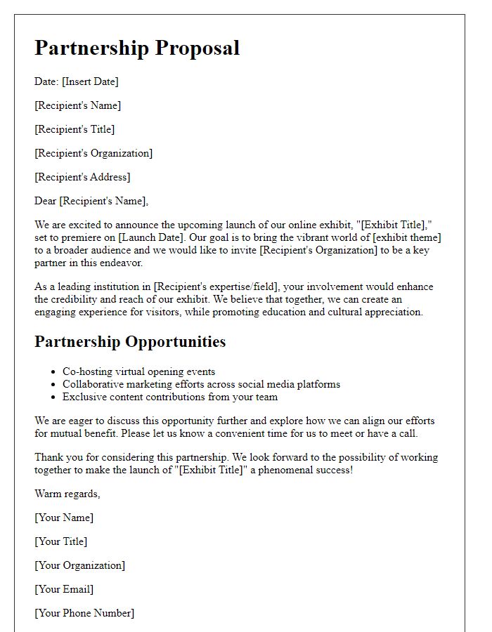 Letter template of partnership proposal for museum online exhibit launch