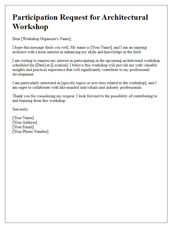 Letter template of architectural workshop participation request