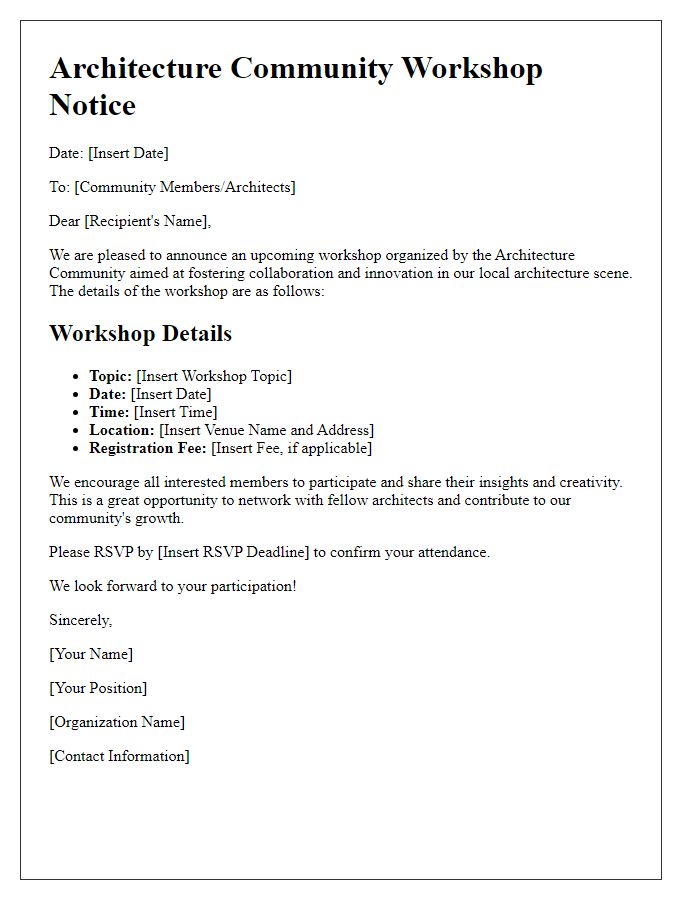 Letter template of architecture community workshop notice