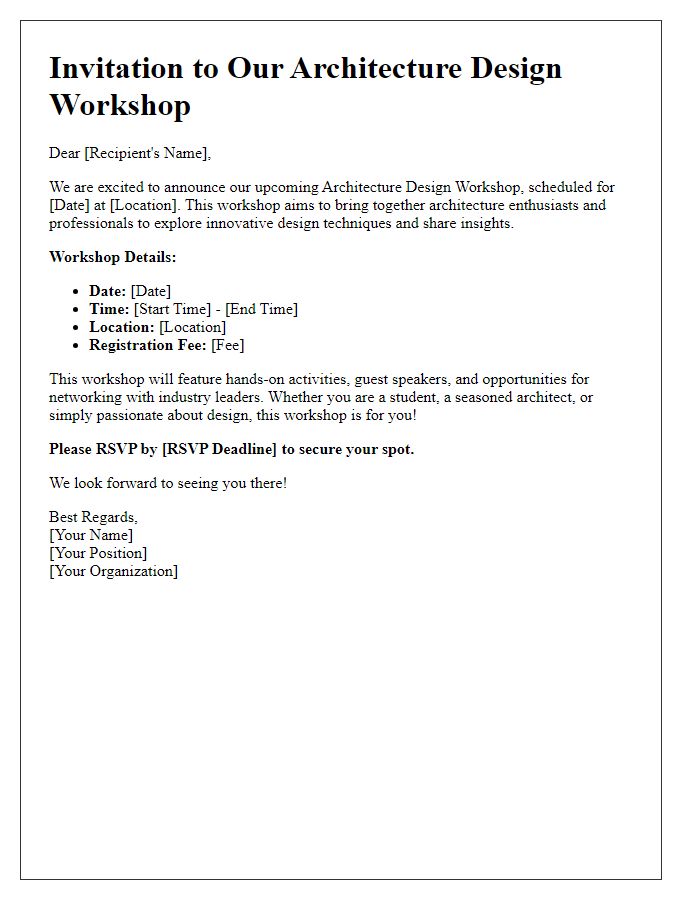 Letter template of architecture design workshop announcement