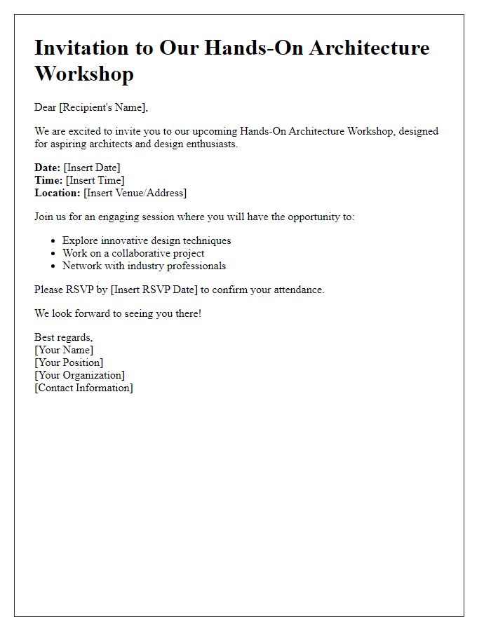 Letter template of architecture hands-on workshop invitation