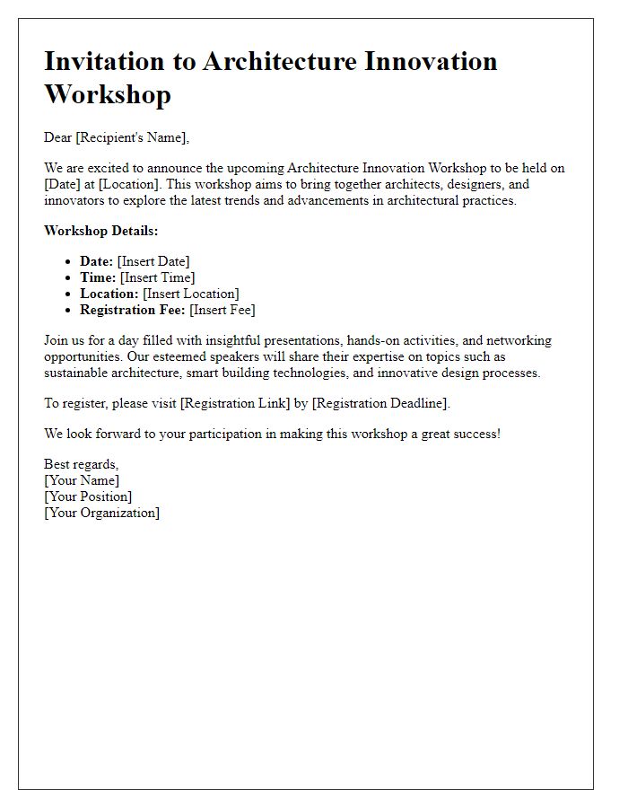 Letter template of architecture innovation workshop announcement