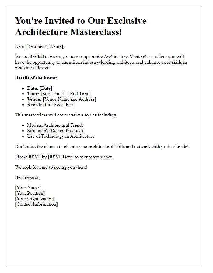 Letter template of architecture masterclass invitation