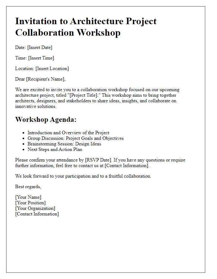 Letter template of architecture project collaboration workshop