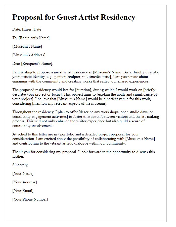 Letter template of proposal for museum guest artist residency