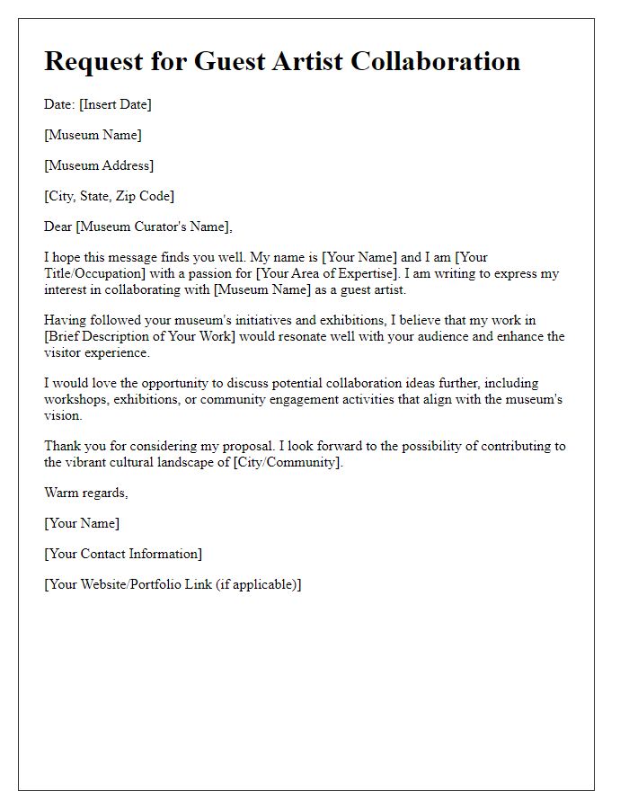 Letter template of request for museum guest artist collaboration