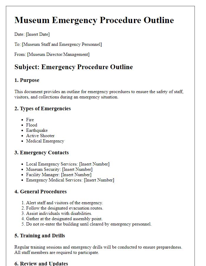 Letter template of museum emergency procedure outline