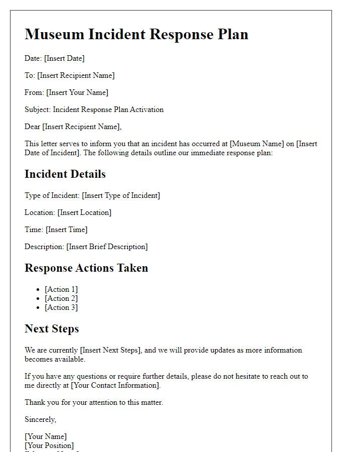 Letter template of museum incident response plan