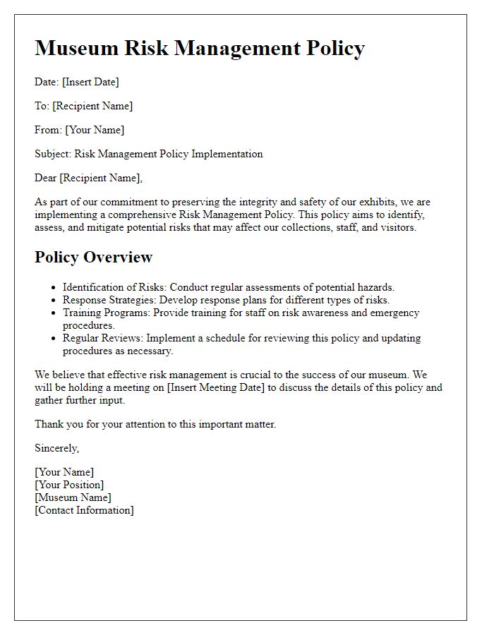 Letter template of museum risk management policy