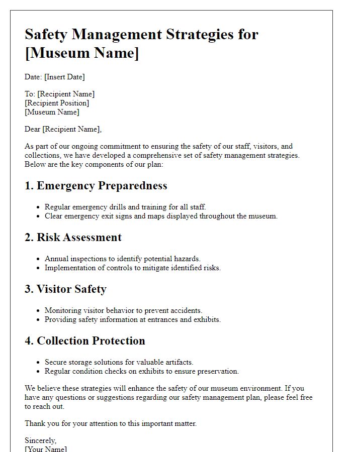 Letter template of museum safety management strategies