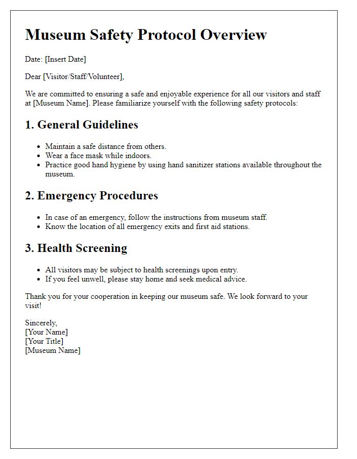 Letter template of museum safety protocol overview