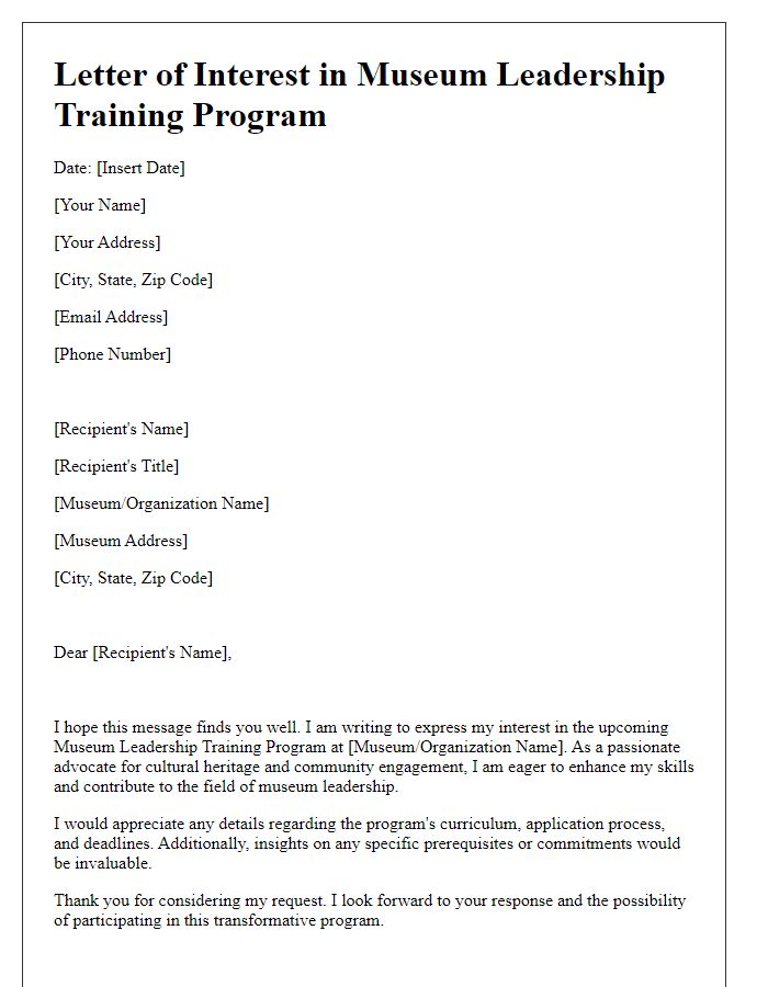 Letter template of interest in museum leadership training program details