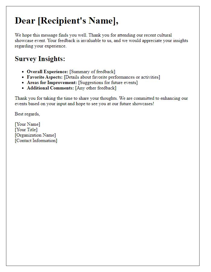 Letter template of attendee insights for cultural showcase survey