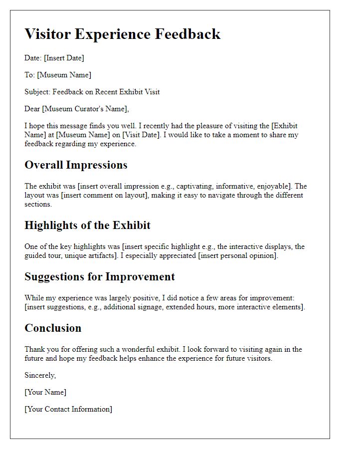 Letter template of visitor experience feedback for museum exhibit