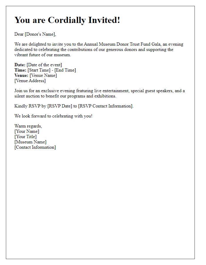 Letter template of invitation to museum donor trust fund gala