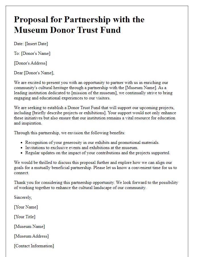 Letter template of proposal for museum donor trust fund partnership