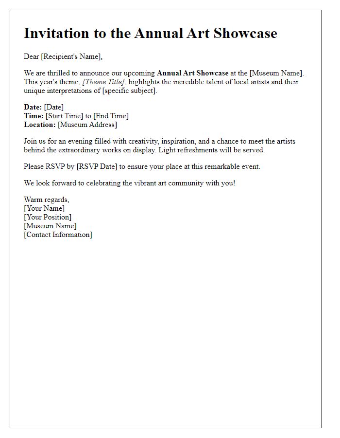 Letter template of museum art showcase announcement