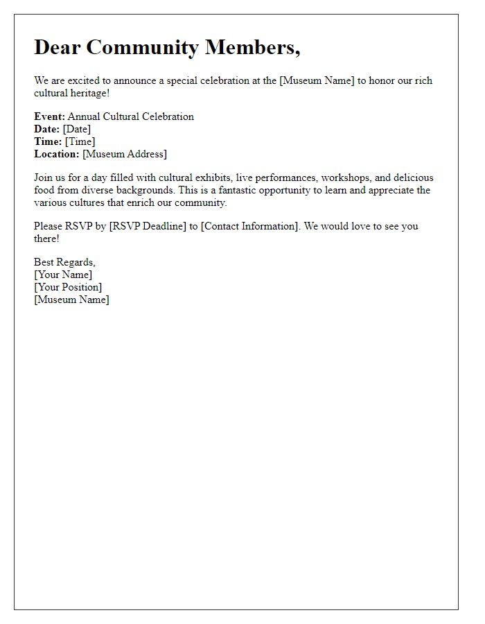 Letter template of museum cultural celebration announcement