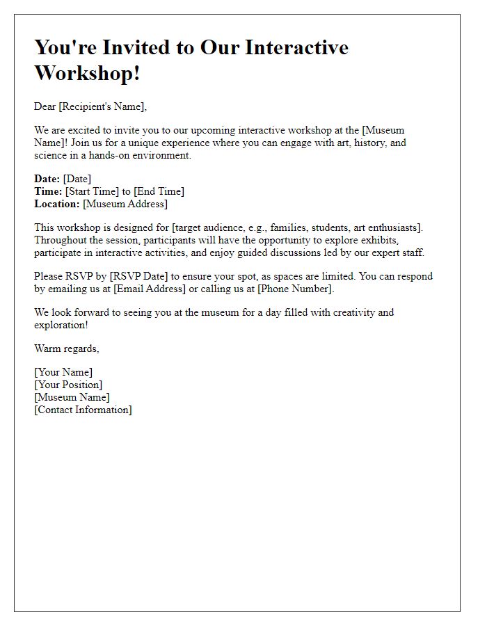 Letter template of museum interactive workshop invitation