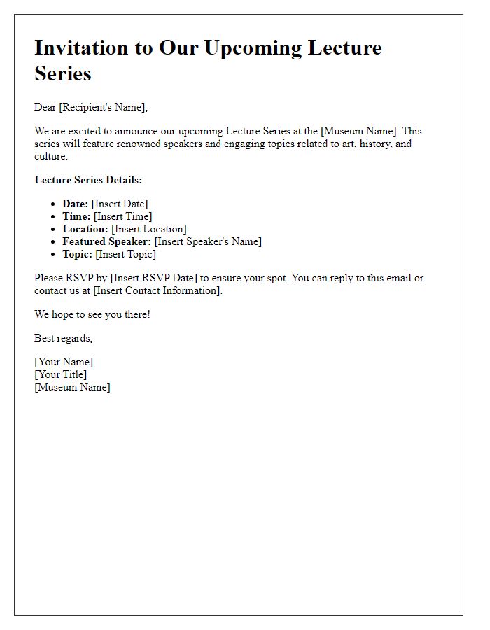 Letter template of museum lecture series notification