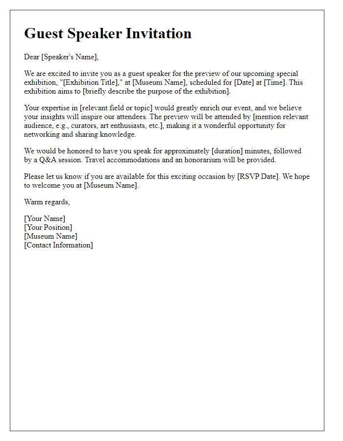 Letter template of guest speaker invitation for museum special exhibition preview