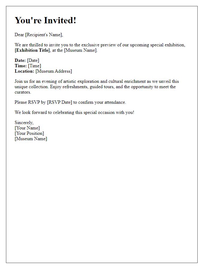 Letter template of invitation for museum special exhibition preview