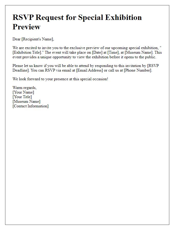 Letter template of RSVP request for museum special exhibition preview