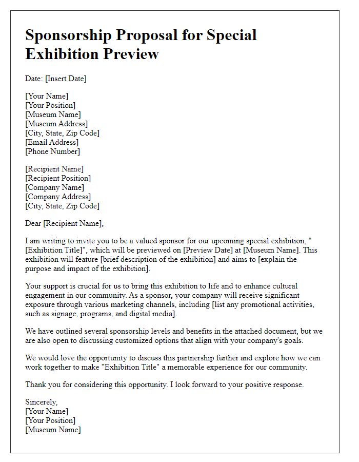 Letter template of sponsorship proposal for museum special exhibition preview