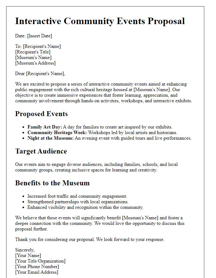 Letter template of Interactive Community Events Proposal for Museums