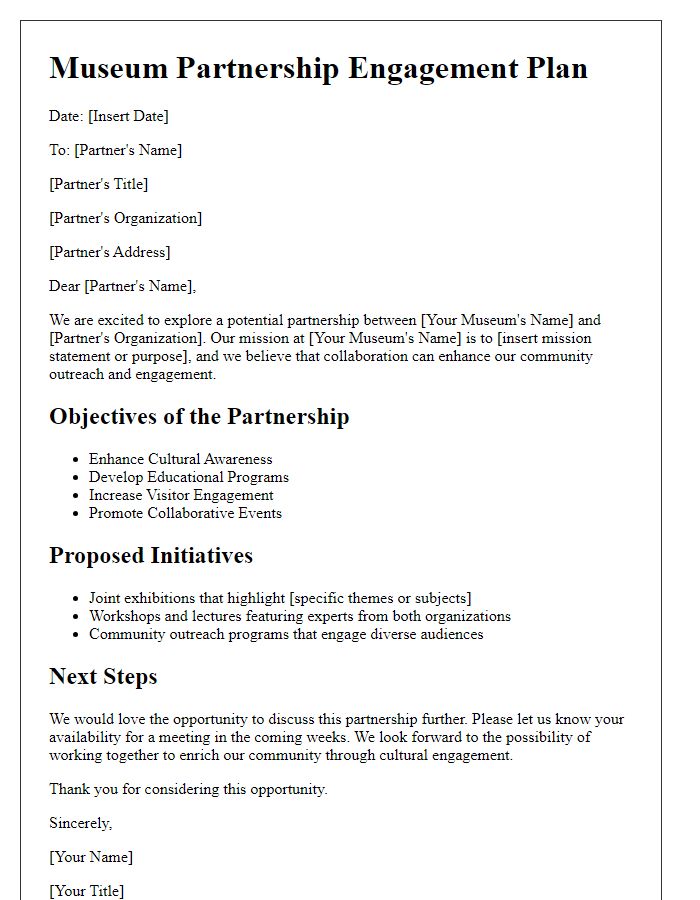 Letter template of Museum Partnership Engagement Plan