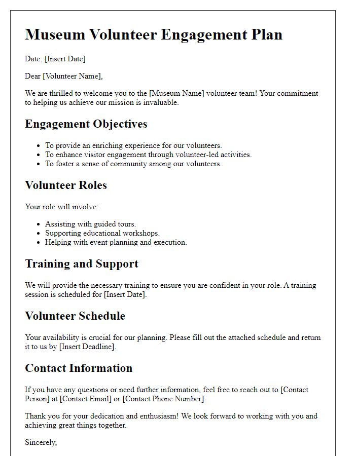 Letter template of Museum Volunteer Engagement Plan