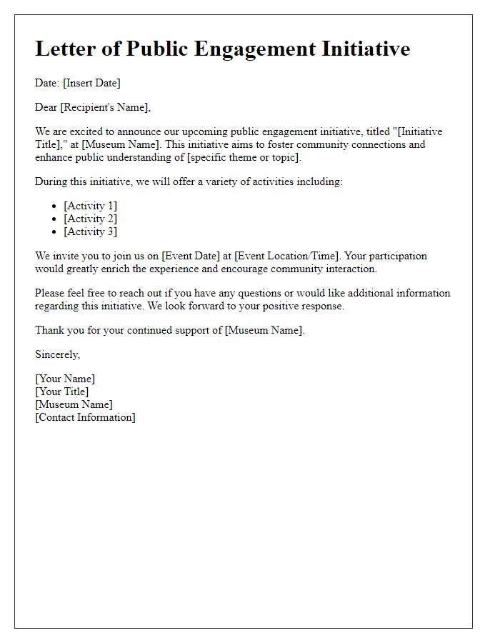 Letter template of Public Engagement Initiatives in Museums