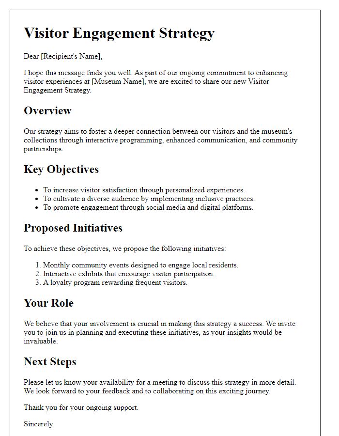 Letter template of Visitor Engagement Strategy for Museums