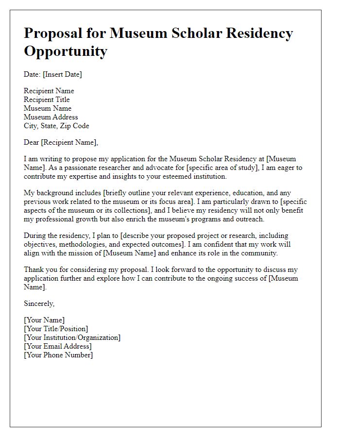 Letter template of proposal for museum scholar residency opportunity.